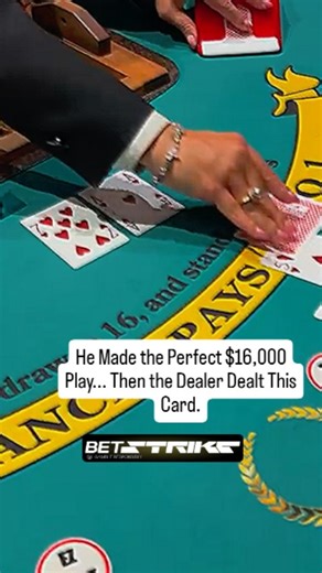 StrikeBlackJack on Instagram: "🔥​This is what a $16,000 heartbreak looks like. ​The player had a total of 11 against the dealer's 10. With $16,000 on the line, he made the 100% correct mathematical play: Double Down. ​The entire table was electric, waiting for the 10-card to land. He just needed any face card to win big. ​The dealer flipped his card... a 3. A hard 14. An instant, brutal loss. ​You won't find more insane high-stakes hands than this. Follow now so you don't miss the next one. 🔥L