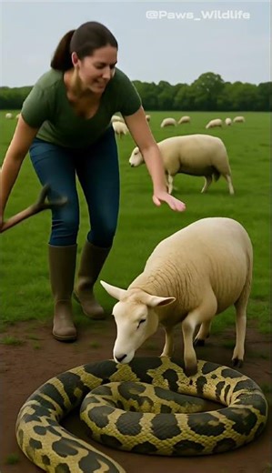 Brave Woman Rescues Sheep from Deadly Python – Tense Moment 🐍🐑#python #sheep #bravewoman