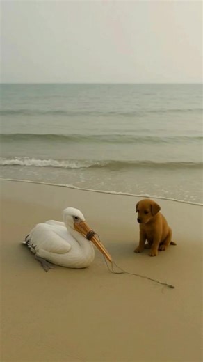 Pelican Rescued at the Seashore with the Help of a Brave Baby Dog #dog #animals | Sweet memes