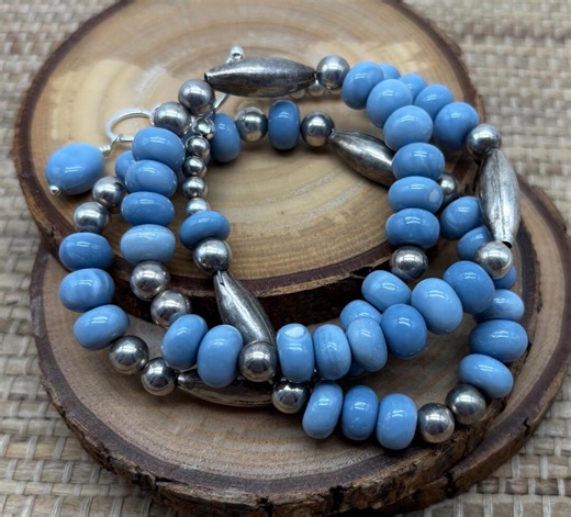 Denim Blue Peruvian Opal Roundel and Vintage Navajo Bench Bead Necklace - Etsy