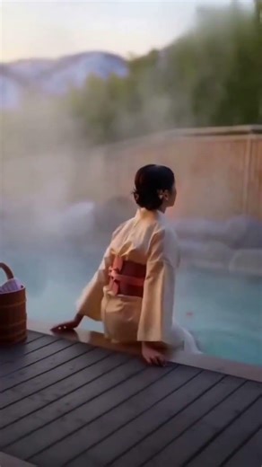 Bare Shoulder Beauty in Traditional Robe Taking Shower