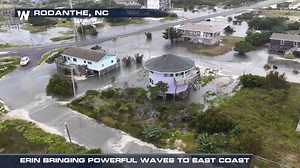 NEW: “It definitely feels like a hurricane is sitting right off the coast.” Our field correspondent Jonathan Petramala is live from North Carolina as Hurricane Erin batters the East Coast, sending massive waves crashing along the East Coast creating dangerous conditions along the coastline. Stay tuned as we continue to track Erin's impacts. | WeatherNation