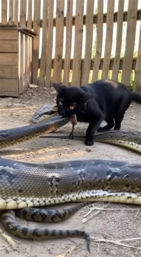 Cat Catches Python Mid-Strike