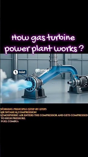 How gas turbine power plant works ⚡ | Animated Explanation in 1 Minute