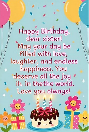 Happy Birthday Dear Sister | Colorful Greeting Card Animation