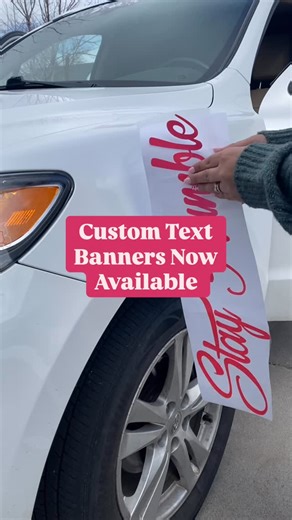 Car Decals and Accessories on Instagram: "I finally added custom text banners 😍 so if you’ve been wanting your own phrase, name, quote, or motto on your ride… now you can get it in any color and multiple sizes to fit your exact spot. Whether it’s Stay Humble, your business name, your IG handle, or something personal… I got you. 🖤 Comment CUSTOM and I’ll send you the direct link to design yours. #cardecals #caraccessories #carstickers #decals #vinyldecals #vinylstickers #decalsticker #cardecora