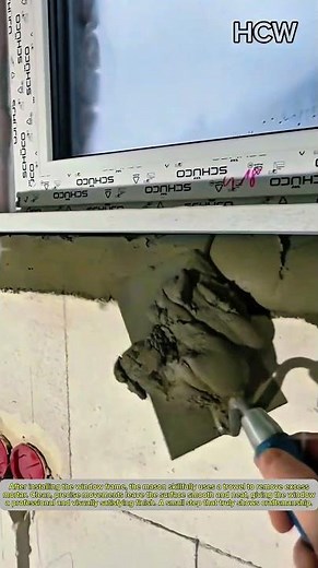 Perfect Trowel Work: Clean and Neat Window Finishing.