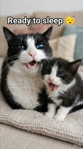 Mama Cat and Kitten Yawn at the Same Time 🐾💤 | Cute Purring Moment #shorts #catsoftiktok