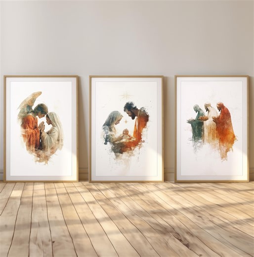 Nativity Triptych | Christmas Watercolor Art Prints (digital Download) - Etsy New Zealand