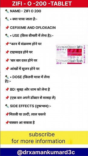 zifi o 200 tablet | use | dose | side effects | treatment | pharmacy |knowledge | antibiotics