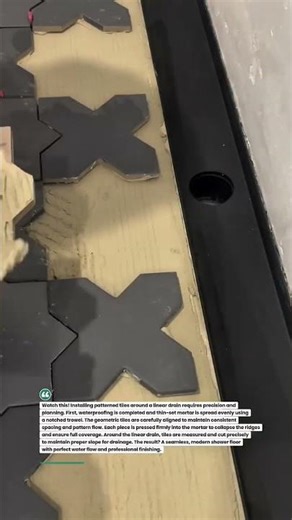 Perfect Tile Around Linear Drain! #tileinstallation #bathroomremodel #construction