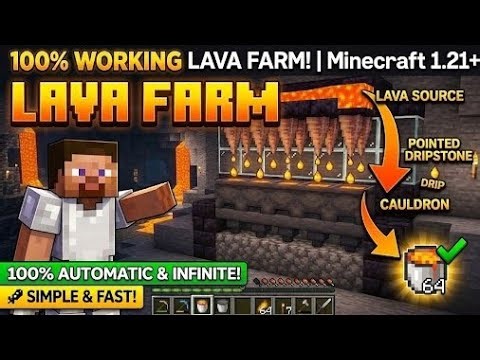 Minecraft: 100% Working AUTOMATIC Lava Farm in Minecraft 1.21+ (Infinite Fuel!)