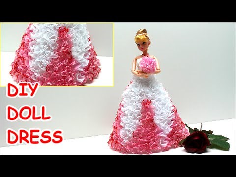 How to Make a Princess/Prom Doll Dress DIY from Tissue Paper - Doll Dress Fun
