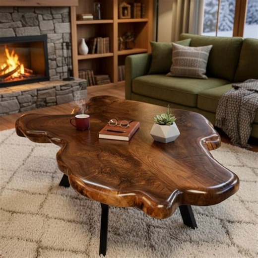 Live Edge Coffee Table - Rustic Solid Wood Center Table - Modern Solid Wood Living Room Furniture - Solid Wood Organic Living Room Furniture - Etsy