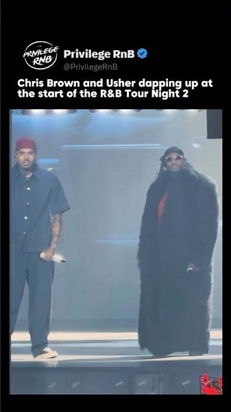 Chris Brown and Usher dapping up at the start of the R&B Tour Night 2