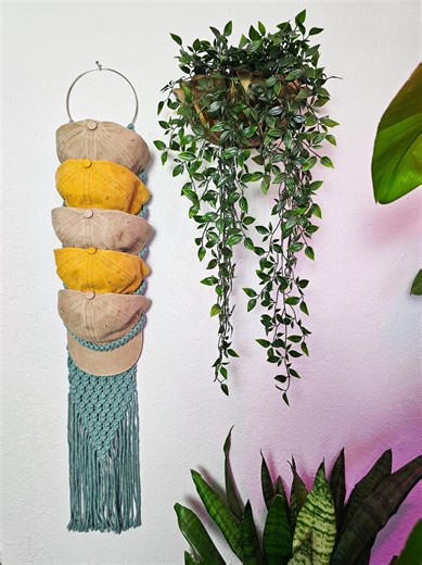 Macrame Baseball Cap Hanger: Agave Blue Recycled Cotton, Holds 5 Hats - Etsy