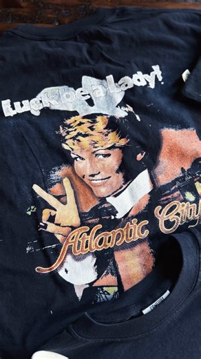 “Luck Be a Lady.” 4 color spot process on 100% Comfort Colors black, printed with water-based ink. This one took 6–8 weeks and way too much trial and error to dial in. Burned screens, tweaked separations, remixed ink, did it again. Artwork is a collage pulled from early ’80s Atlantic City resort guides we tracked down on eBay — chopped, rebuilt, and brought back to life. #atlanticcity #luckybealady #screenprint #nodtf