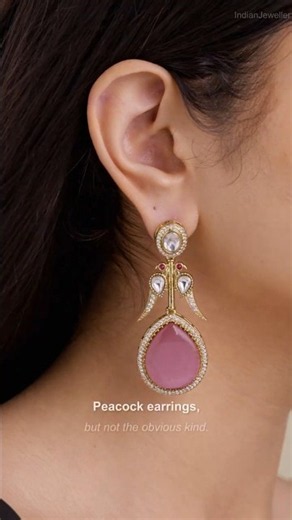 Kundan Earrings in Light Antique Gold Tone - Twin Peacock Drop #IndianJewellery #KundanEarrings