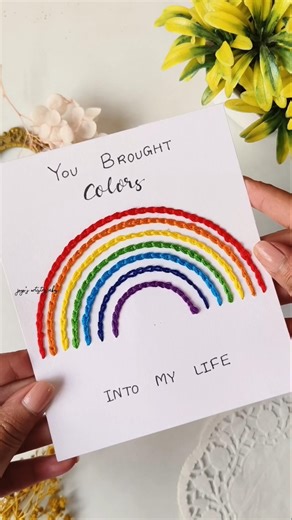 DIY Rainbow Thread Card 🌈 #diy #craft #shorts