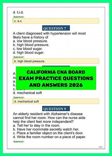 California CNA Board Exam Practice Test 2026 | 100 Questions and Answers
