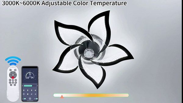 Qwoo Low Profile Ceiling Fan with Light, 26.5" Modern Dimmable Flower Ceiling Fan with Lights, Black Flush Mount Ceiling Fan with Remote App Control,Timing 6Gear Speeds for Bedroom Kitchen