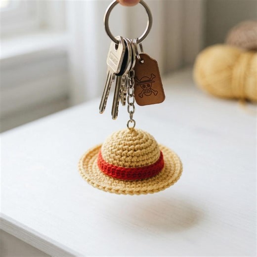 Handmade Crochet Straw Hat Keychain, Cute Mini Crochet Hat Keyring, Anime Style Hat Charm, Crochet Bag Charm, Handmade Knit Keychain Gift - Etsy