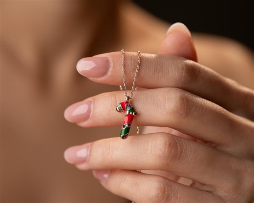 Silver Candy Cane Necklace : Novelty Christmas Jewelry , 18k Gold Plated Pendant - Etsy UK