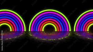 Rainbow Animation With Reflection Floor. Colorful Rainbow Animation On Black Background, Color Changing Rainbow Animation Disco Bj Loop Background. 2d Animation Cartoon Stock Video