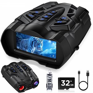 WARMTUYO Night Vision Binoculars, 9 Level Infrared Night Vision Goggles with HD Video and Photo Modes, 10x Zoom, 32GB Card, 3.5" HD Screen Binoculars for Adults - Black
