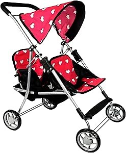 My First Doll Twin Stroller - Cutest Heart Design Doll Twins Stroller - Great Toy Gift for Girls