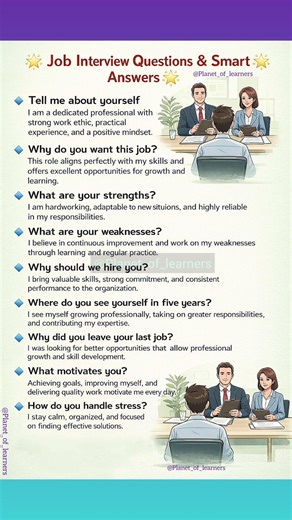 Job Interview Questions with Smart Answers👩‍🏫@Planet_of_learners💐