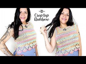 CROP TOP "rainbow" top down au crochet facile point ajouré