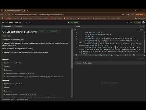 Q4 - Longest Balanced Subarray II - C# Solution
