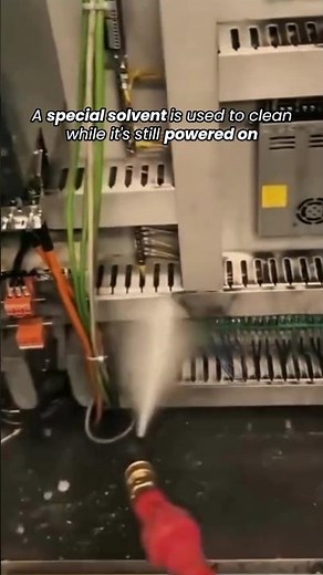 A special solvent is used to clean while it's still powered on🔌⚡