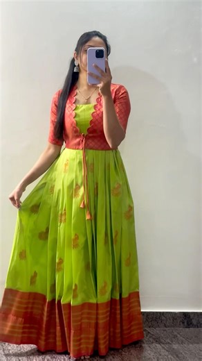 Convert Saree into beautiful Long Gown with Scallop Coat ✨💚🩷 #scallopcoat #goldenthreads