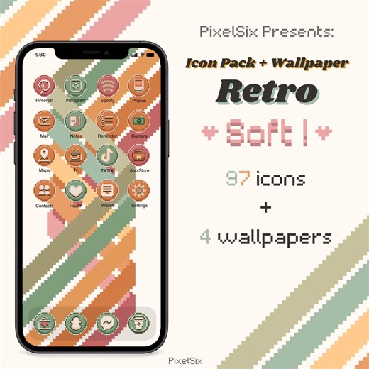 Pixel Art Retro Soft App Icons Pack | Cute Kawaii Aesthetic iPhone & Android Theme | Custom Ios Icons + Wallpapers | Customizable Icon Pack - Etsy