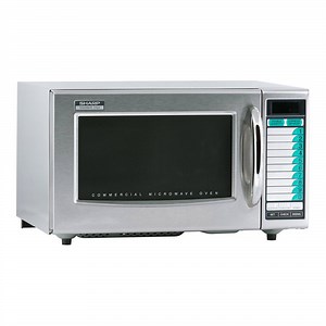 Sharp R21LVF Stainless Steel Medium-Duty Commercial Microwave with Touch Controls and 10 Programmable Memories - 1,000W, 120V