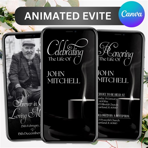 Digital Funeral Invitation Celebration of Life Phone Invitation Memorial Evite Editable Electronic Funeral Evite Text Message Invite Canva - Etsy