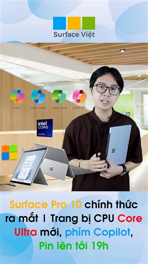 🔥🔥🔥 Microsoft vừa mới chính thức ra mắt Surface Pro 10 - đây là mẫu ultrabook cao cấp nhất của hãng dành cho người dùng làm việc văn phòng chuyên nghiệp 📌 Surface Pro 10 mới ra mắt là phiên bản Business dành cho khối doanh nghiệp, còn phiên bản dành cho cá nhân với giá bán mềm hơn sẽ được hãng ra mắt vào sự kiện tháng 5 tới đây. Vậy nên Surface Pro 10 vẫn có tổng thể ngoại hình tượng tư như người đàn anh Surface Pro 9. Máy sẽ có 2 màu sắc lựa chọn là trắng xám Platinum và đen Graphite. Trang