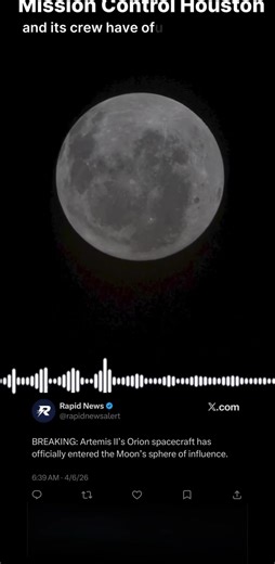 Artemis II just entered the Moon’s sphere of influence. 🌕🚀 Are you following the mission? 🇺🇸 #Breaking #Artemis #NASA #Moon #Space