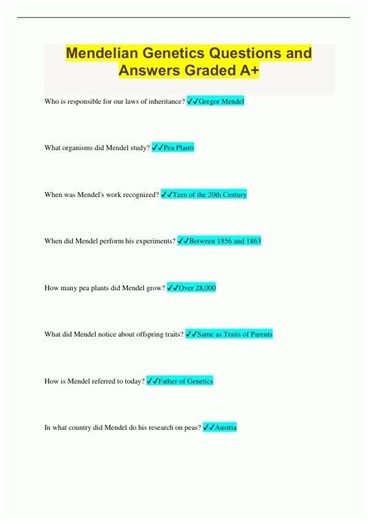 Mendelian Genetics Questions and Answers Graded A2545