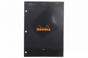 Rhodia No. 18 A4 Notepad - Black, Lined with 3-Hole Punch - The Goulet Pen Company