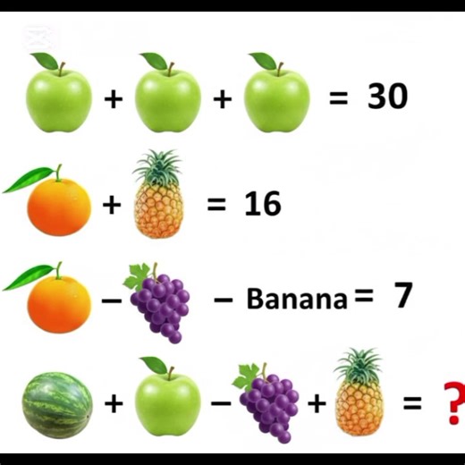 FRUIT MATHS CHALLENGE: Can You Crack the Code? 🍎💡 🧠 Put your math skills to the test with this juicy puzzle! Using BODMAS (Brackets, Orders, Division, Multiplication, Addition, and Subtraction), solve the fruit-filled equation and show off your problem-solving skills! 🍍🍓🍉 Equation: (Apple watermelon - grape pineapple) = ? #FruitMaths #BODMAS #MathsPuzzle #FruitChallenge #MathProblems