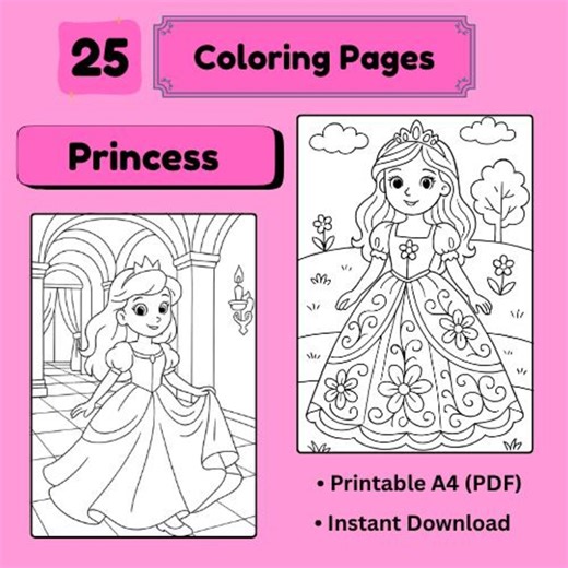25 Princess Coloring Pages for Older Kids (ages 6-10) - Detailed A4 PDF - Etsy