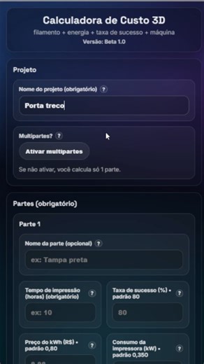 Igor Freire | Engenharia na Prática on Instagram: "Calculadora free para comunidade. Verifiquem os valores ela está em teste !! #fdm #impressao3d"