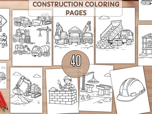 Construction Coloring Pages for Kids, 40 Construction Vehicle Coloring Sheets, Truck Excavator Dump Truck Activity Book - Etsy