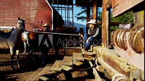 Female Cowgirl working with horse on Dude Ranch Canada