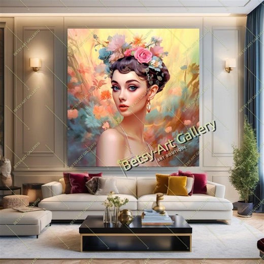 Floral Portrait Audrey Hepburn Canvas Print: Elegant Hollywood Icon Wall Art - Etsy