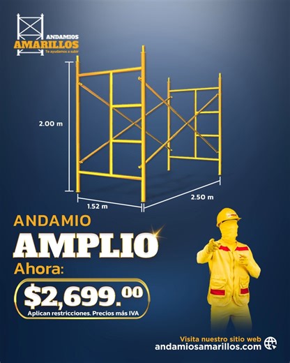 Movilidad, seguridad y eficiencia para trabajos en altura. El andamio amplio es una solución práctica para mantenimiento, instalaciones o acabados. Su diseño permite mayor libertad de movimiento y estabilidad durante cada jornada. Precio especial: $2,699 por tiempo limitado. 📞 Líneas Telefónicas: MONTERREY: https://wa.link/mty GUADALAJARA: https://wa.link/gdl CDMX https://wa.link/cdmx PUEBLA: https://wa.link/pue SALTILLO: https://wa.link/saltillo TORREÓN:https://wa.link/coah TOLUCA: https://wa.