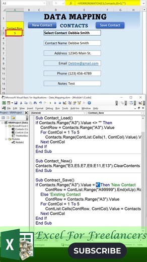 📝 From form to list in one click. With a tiny VBA loop, you can map fields, detect new vs. existing contacts, and save everything neatly into your list. Excel becomes your own mini-database. 💾 #ExcelTips #VBATricks #ExcelAutomation #ExcelShorts | Excel For Freelancers